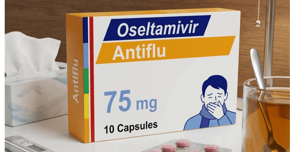 Antiflu 75mg Oseltamivir Capsules box – prescription antiviral flu treatment