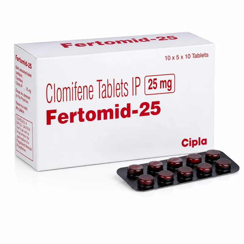 Fertomid-25 Clomifene Citrate Tablets IP 25mg, box and blister strip