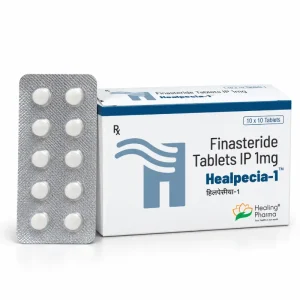 Healpecia-1 box and blister strip, Finasteride Tablets IP 1mg by Healing Pharma